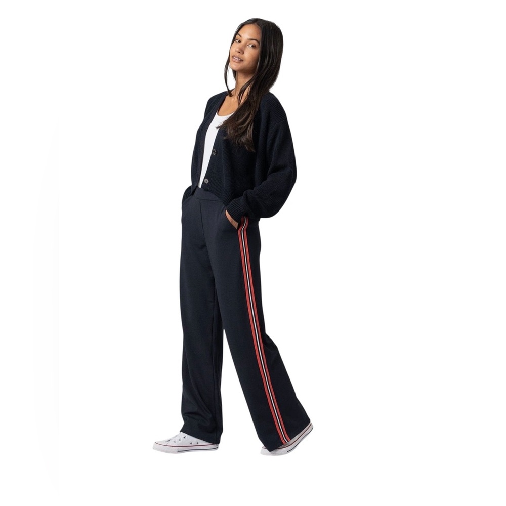 Saint + Sofia Victory Wide Leg Track Pants‎ 18 NWT Navy Stripe NEW